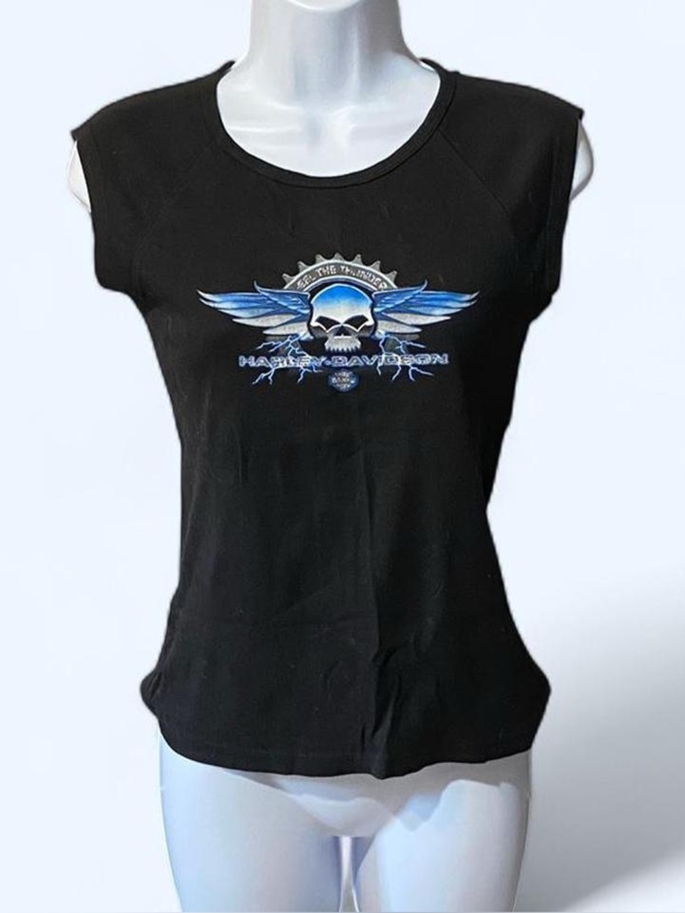 Harley Davidson black tank top with skull & wing graphic
